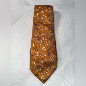 BARNEYS NEW YORK Men's Orange Floral Necktie Retro Vintage Style Statement Tie